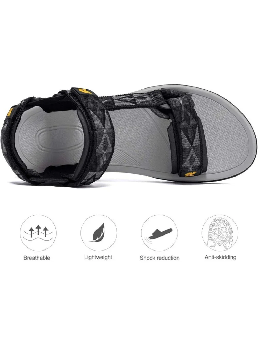 Men's Black Arch Support Open Toe Beach Comfortable Hiking Sandals Shoes